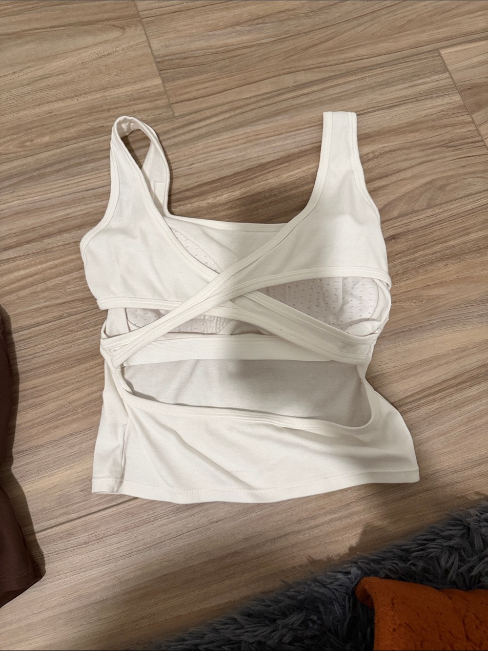 Cream Cross-Front Tank with Built-In Shelf Bra